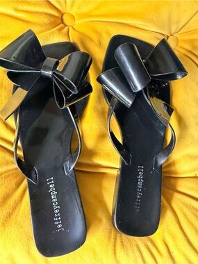 Jeffrey Campbell Black Patent Bow Slide Sandals